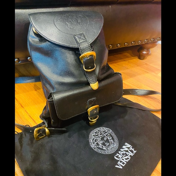 Authentic Versace Medusa Black Leather Backpack main image 9